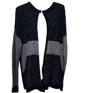 St. John Cardigan With Pockets Viscose Wool Blue Black Grey White Size XL